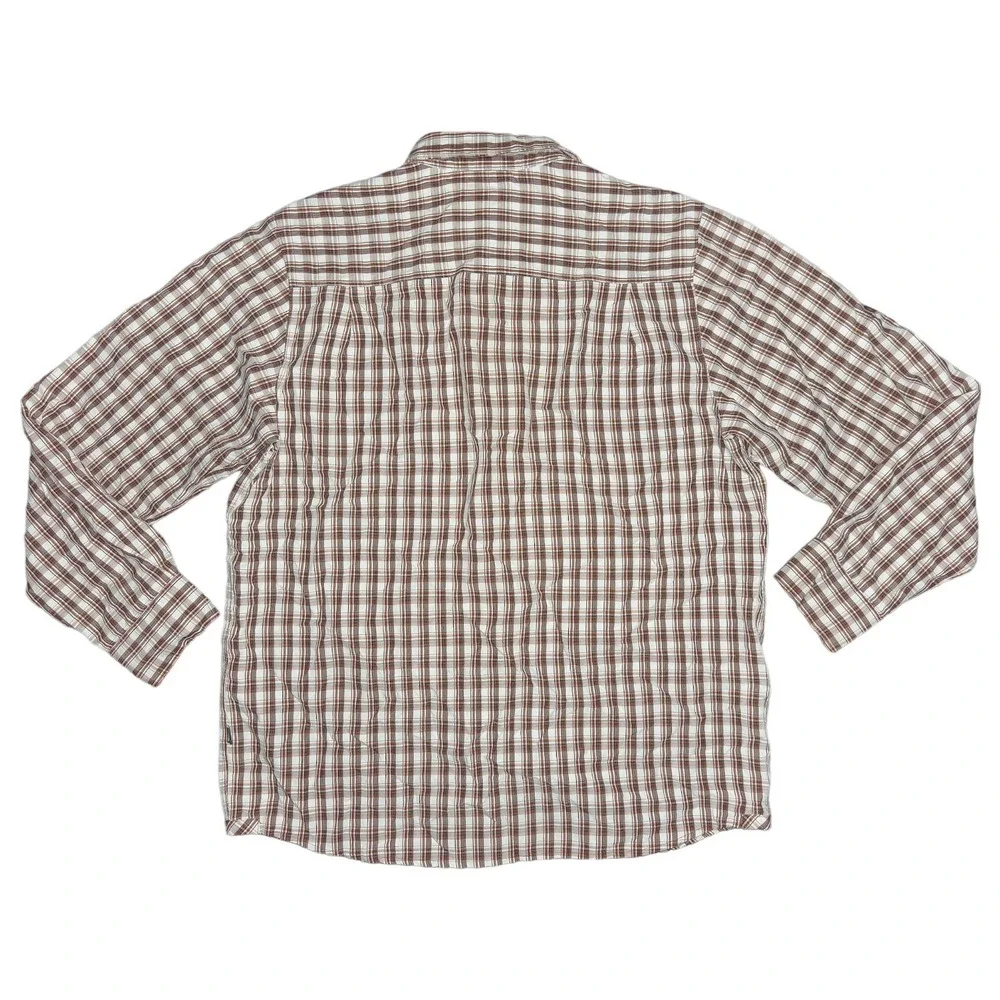 The North Face Men's Large Brown Plaid Long Sleeve Shirt Roll Tab Sleeves Hiking